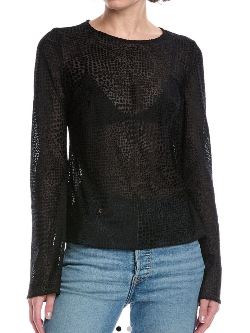 All Saints "Jada" Black Sheer Leopard-Texture Long Sleeve Top Sz 4 Retail $269